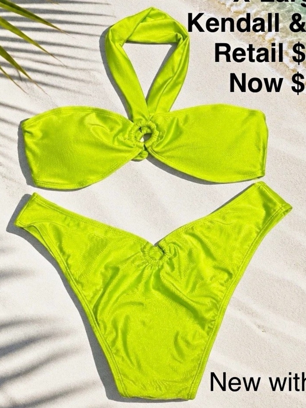 Kendall & Kylie Yellow Solid Halter Bandeau Bikini 2-Piece Set XL Ring
